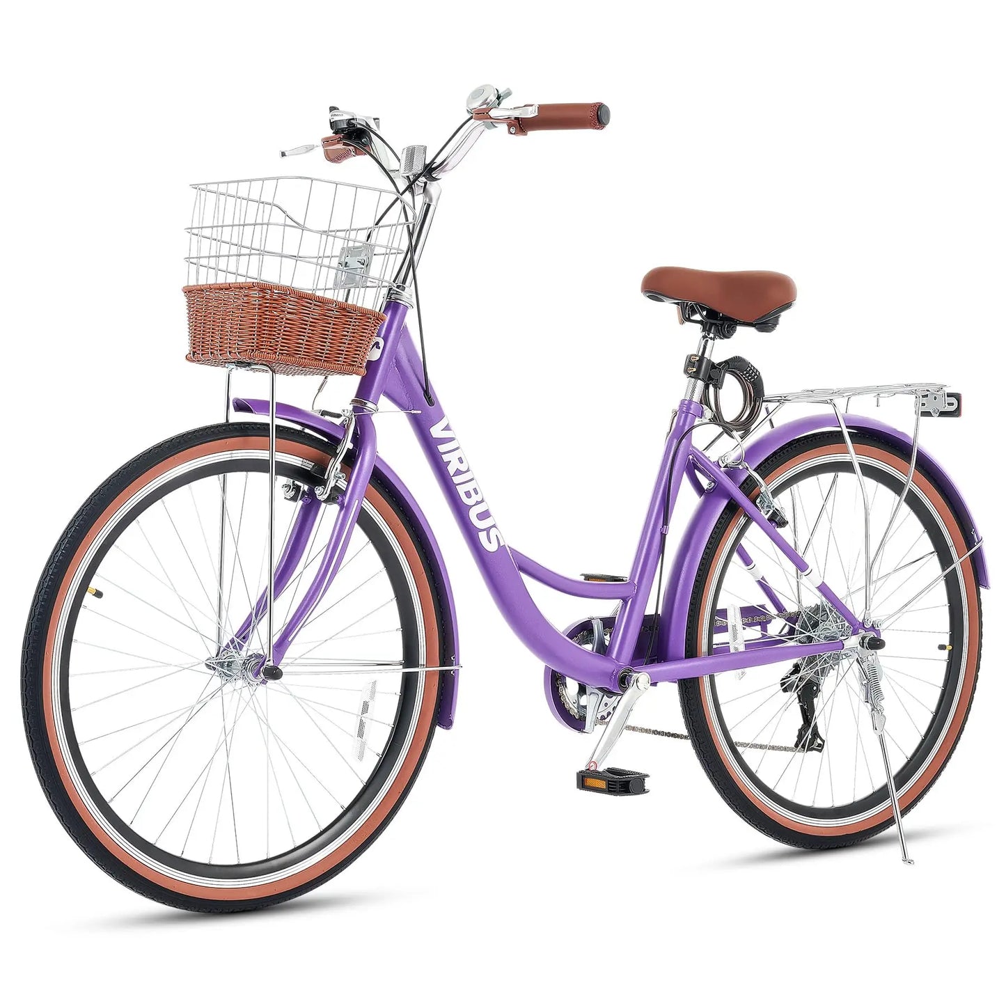 VIRIBUS Womens Cruiser Bike 7 Speed With Rattan Basket
