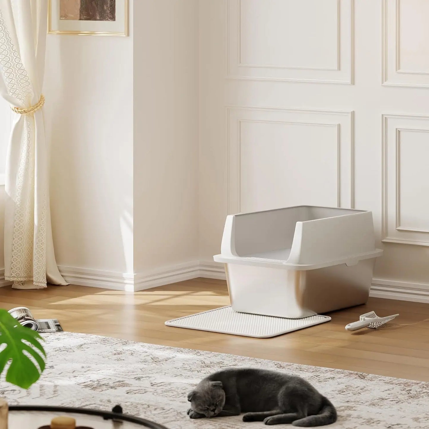 HiMISS Stainless Steel Cat Litter Box Odor Free Anti Leak