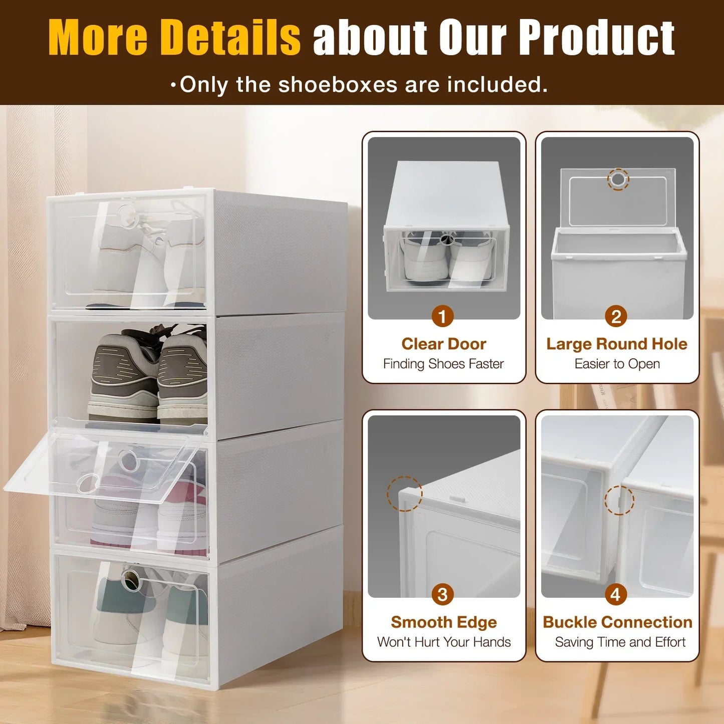 24 Pack Plastic Shoe Storage Boxes With Clear Lid Waterproof Foldable Organizer