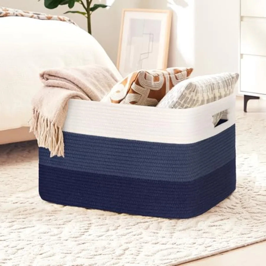 Laundry Basket With Leather Handles For Living Room Storage