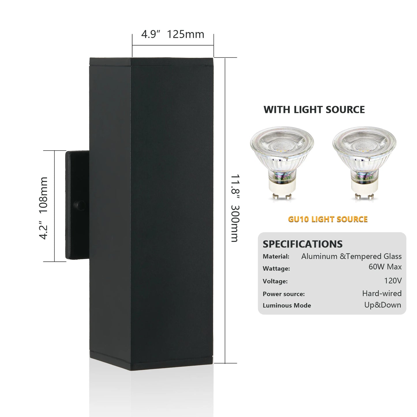 ARLGSITE 2Pack Outdoor Wall Light IP65 GU10 Aluminum Exterior