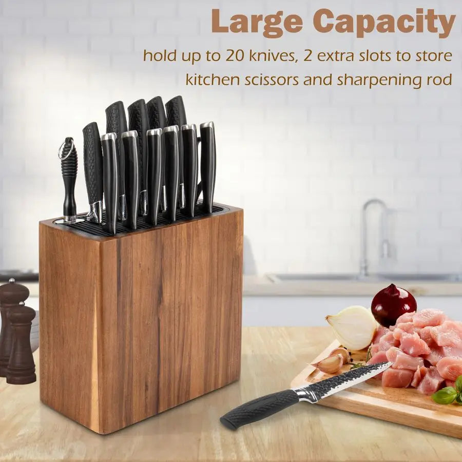 XMSJ Acacia Wood Knife Holder Block For Kitchen Countertop