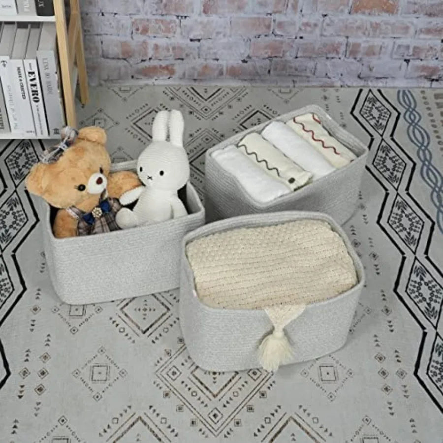 Cotton Rope Woven Storage Basket For Organizing Shelves And Cabinets