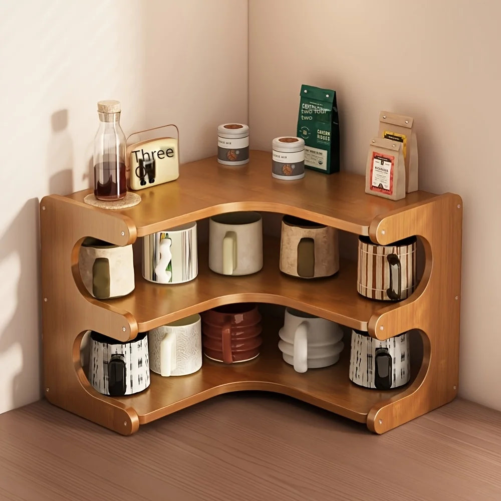 Three Tier Bamboo Corner Shelf Wall Mounted Organizer For Plants And Books