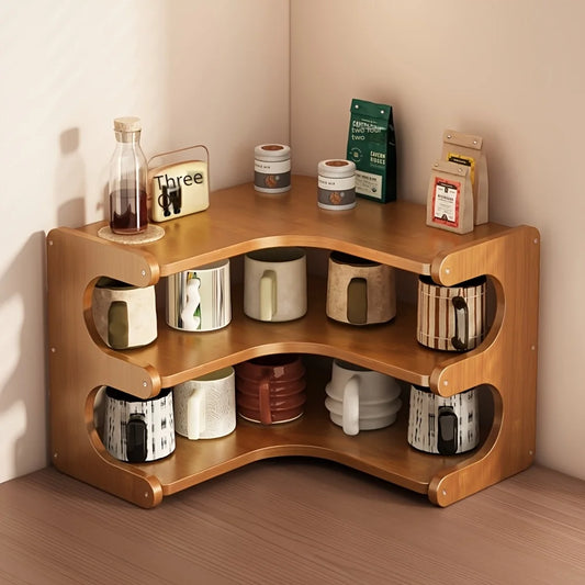 Three Tier Bamboo Corner Shelf Wall Mounted Organizer For Plants And Books