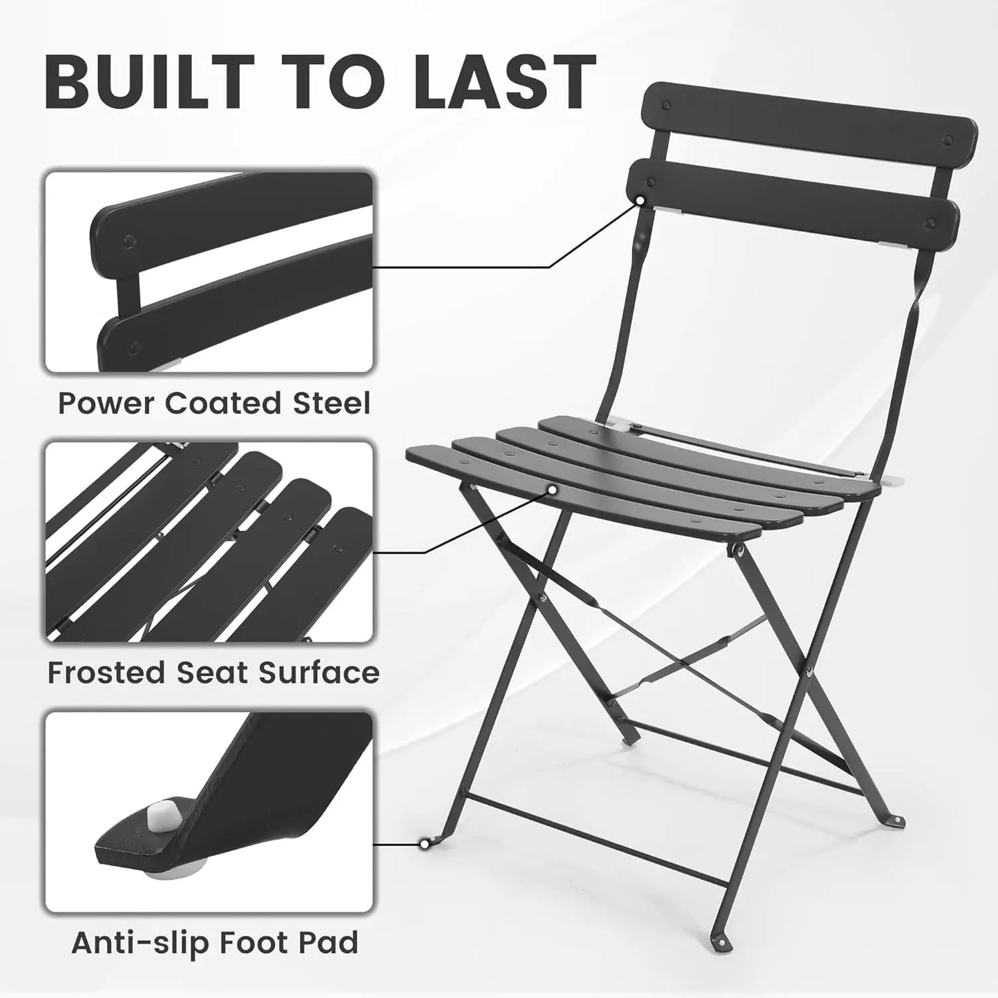 Foldable Patio Bistro Set With Space Saving Table And Chairs