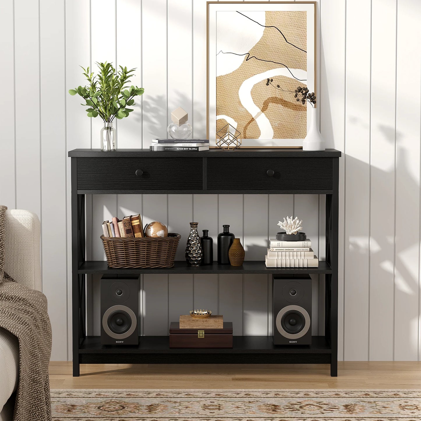 JHK Two Tier Sofa Table Industrial Hallway Entryway Living Room