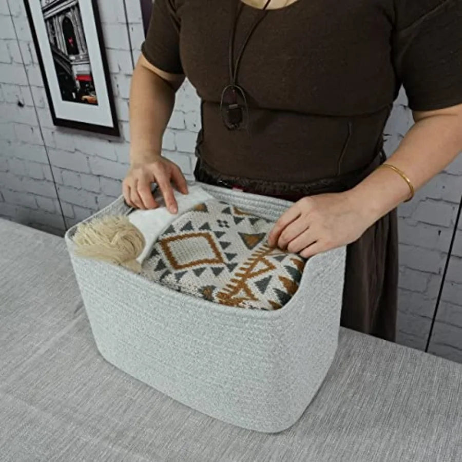 Cotton Rope Woven Storage Basket For Organizing Shelves And Cabinets