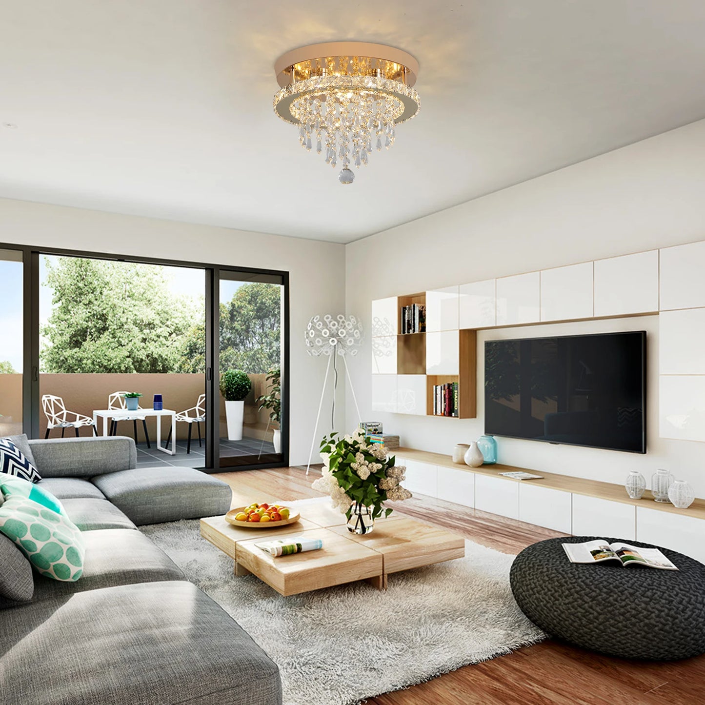 GreeLustr Crystal Chandelier Modern LED Ceiling Light Living Room