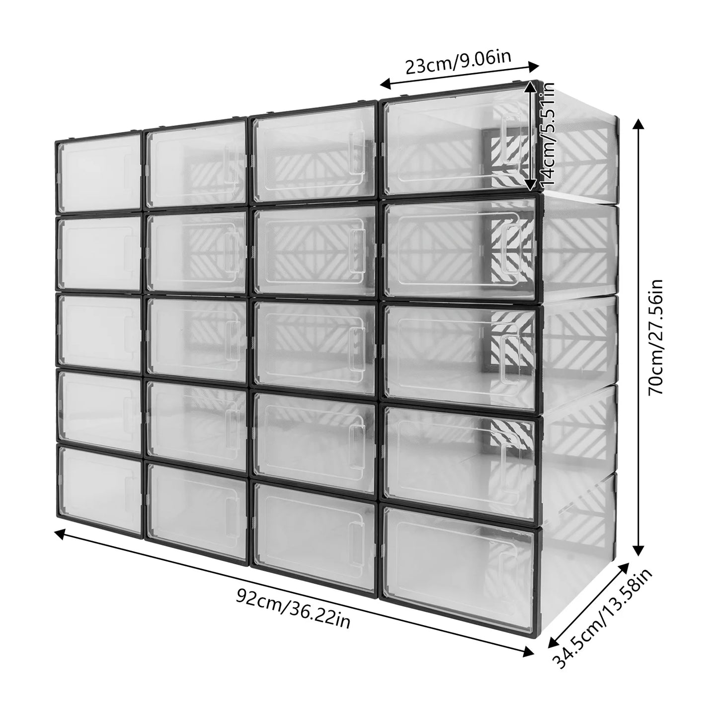 Transparent PP Shoe Storage Box 20 Pcs Moisture Proof Organizer