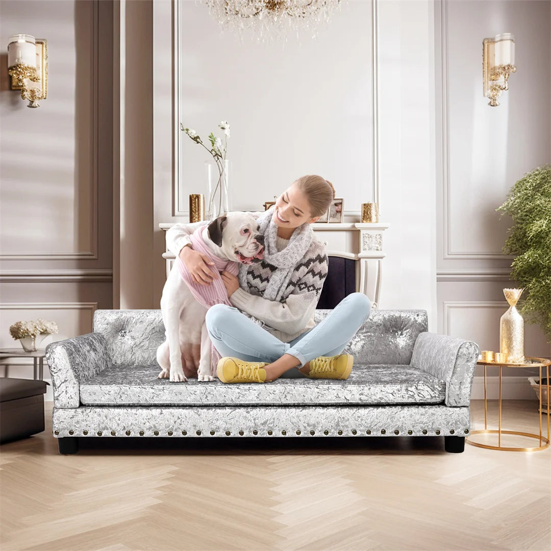 BINGOPAW Deluxe Dutch Velvet Dog Couch Bed With Removable Cushion