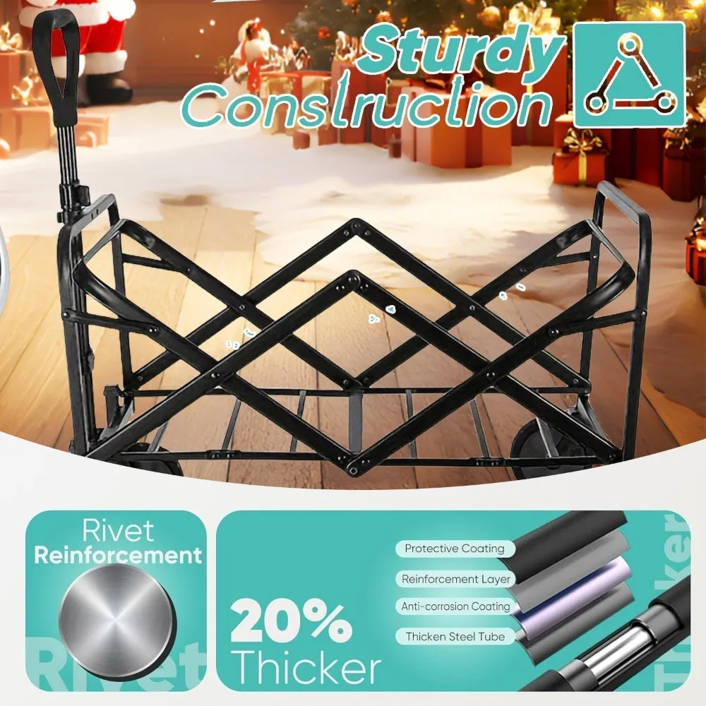 Heavy Duty Folding Wagon Cart With 360 Degree Wheels