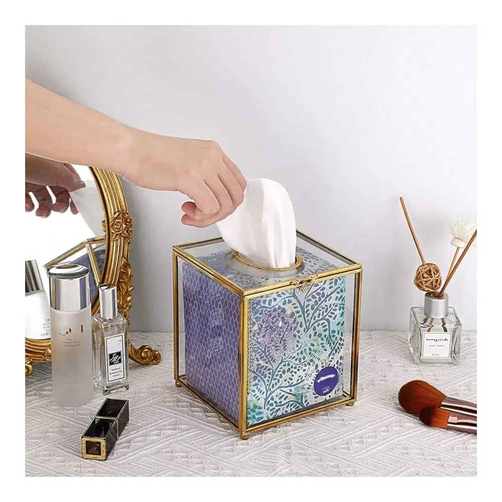 Clear Glass Tissue Box Cover Dainty Cube Holder For Dresser