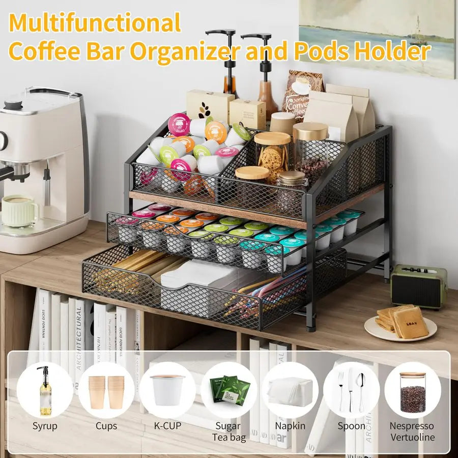 XMSJ Bar Organizer for Countertop Coffee Station with Removable Dividers