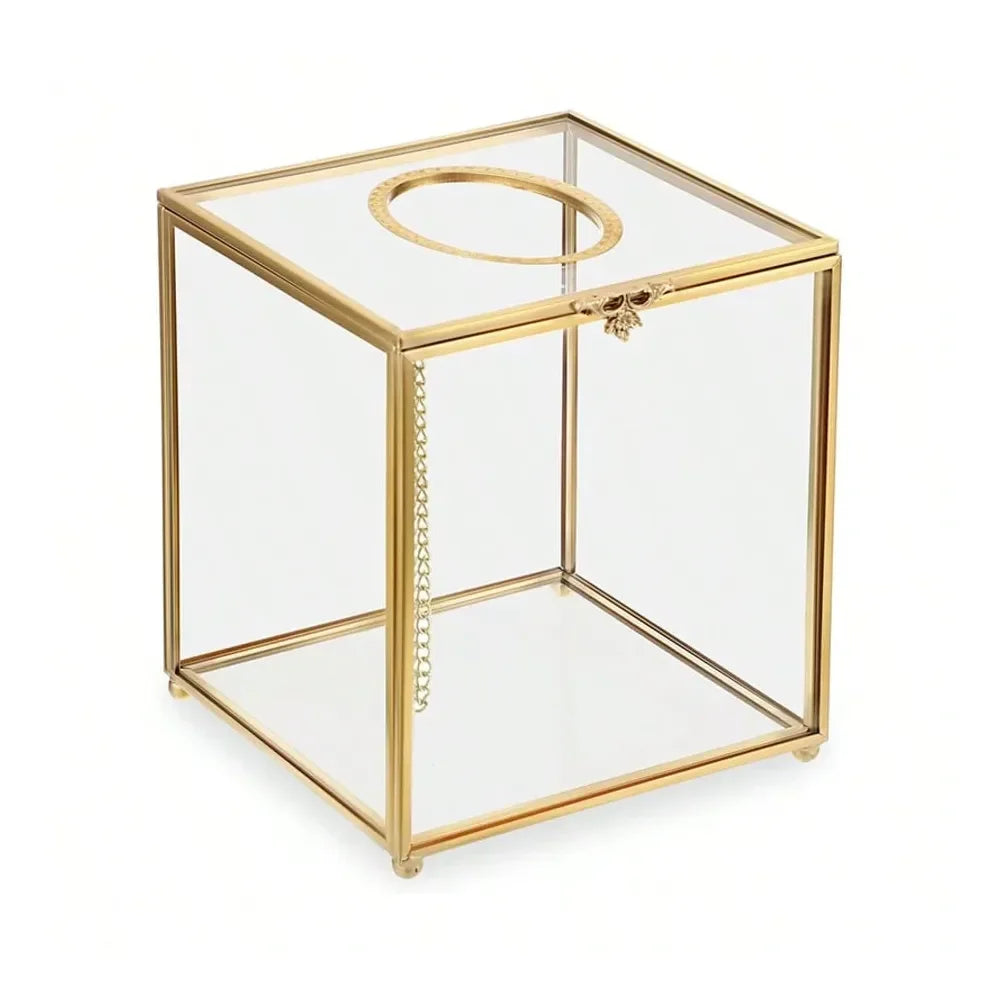Clear Glass Tissue Box Cover Dainty Cube Holder For Dresser