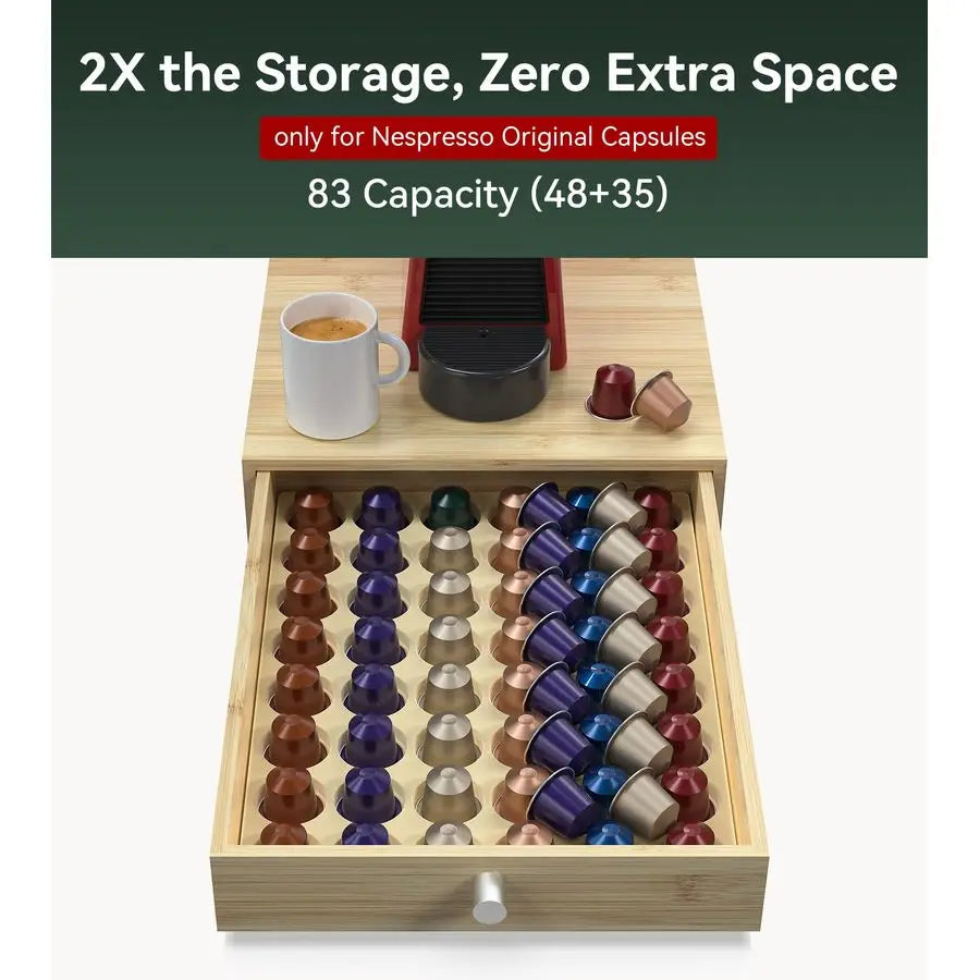 XMSJ Nespresso Original Capsules Bamboo Pod Drawer Organizer