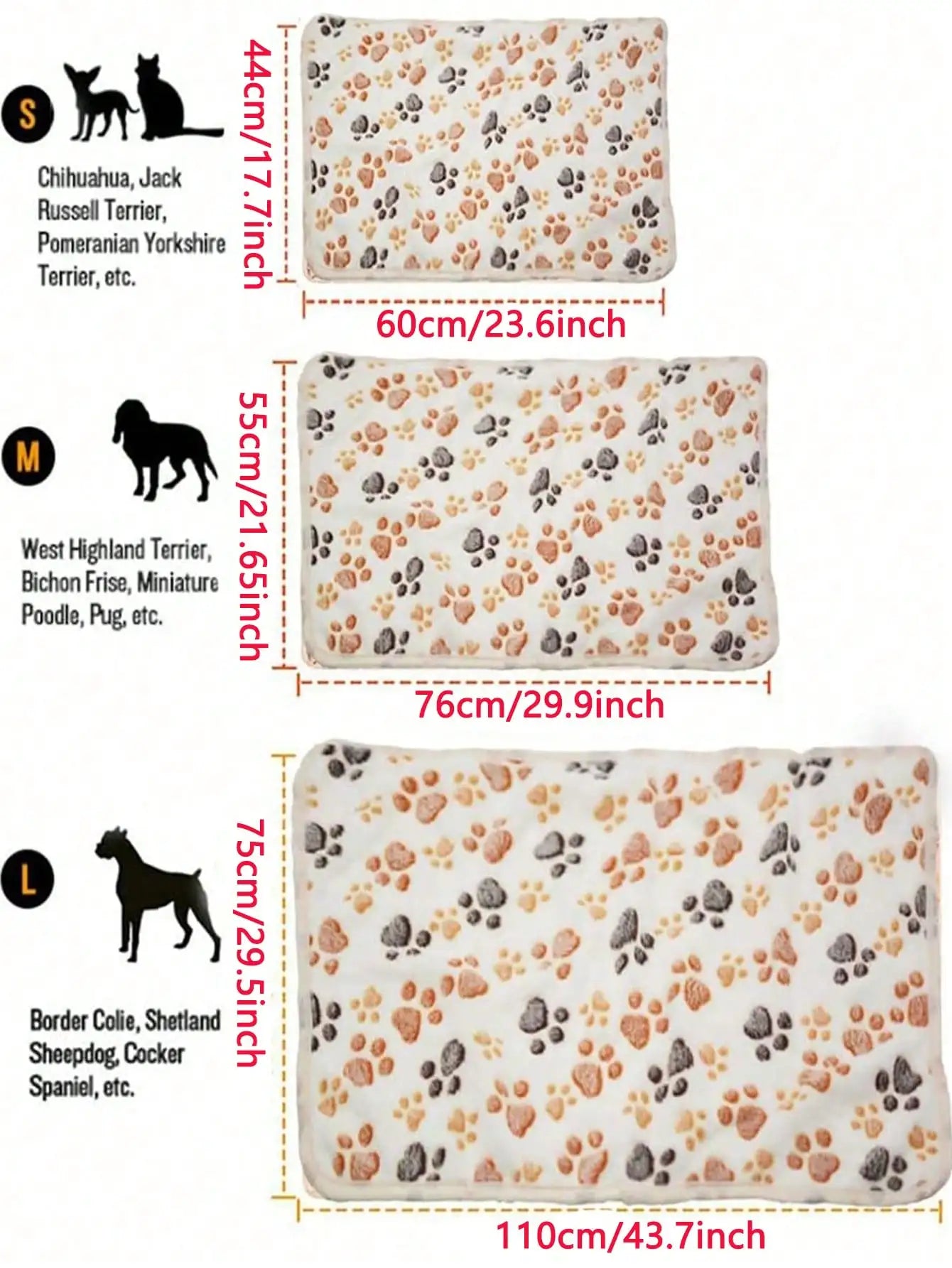 Puppy Blanket Super Soft Warm Sleep Mat Paw Print Fleece Pet Blanket