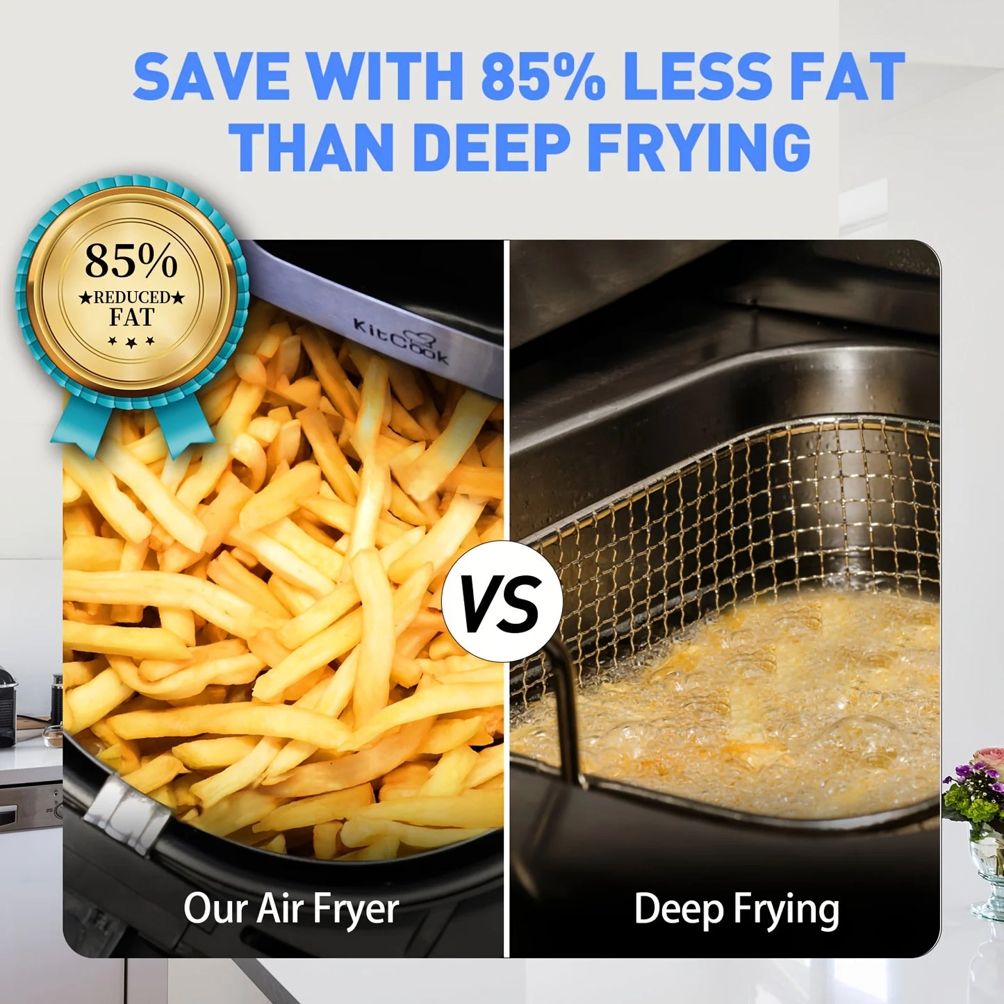 KitCook 1500W Air Fryer UL Certified 6.8QT Stainless Steel