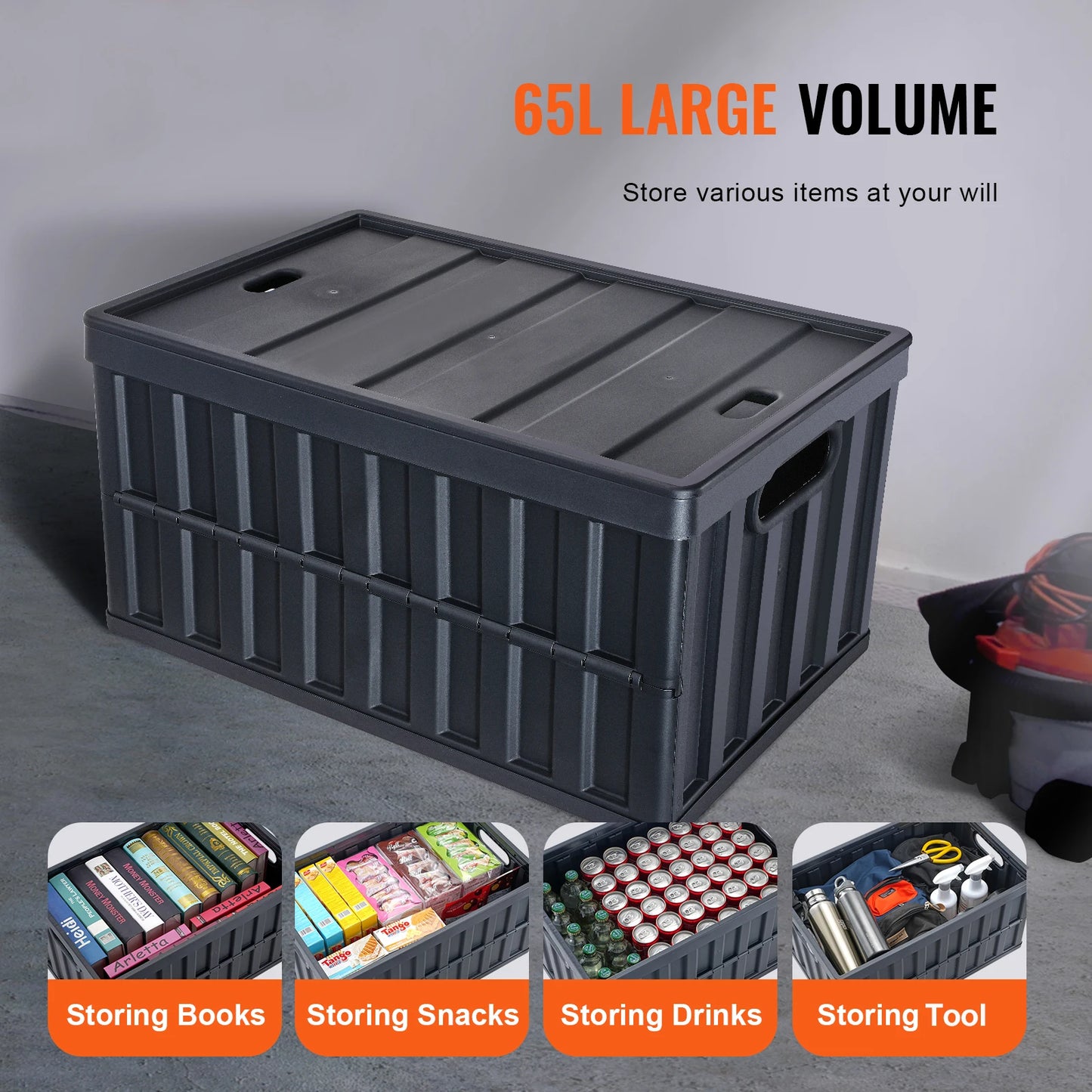 Collapsible Storage Bins Set of 3 Folding Stackable Crates Lids