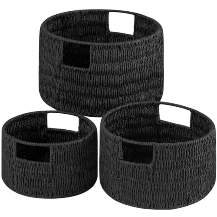 Wicker Storage Basket Set 3 Pack Handwoven Rope Baskets With Handles