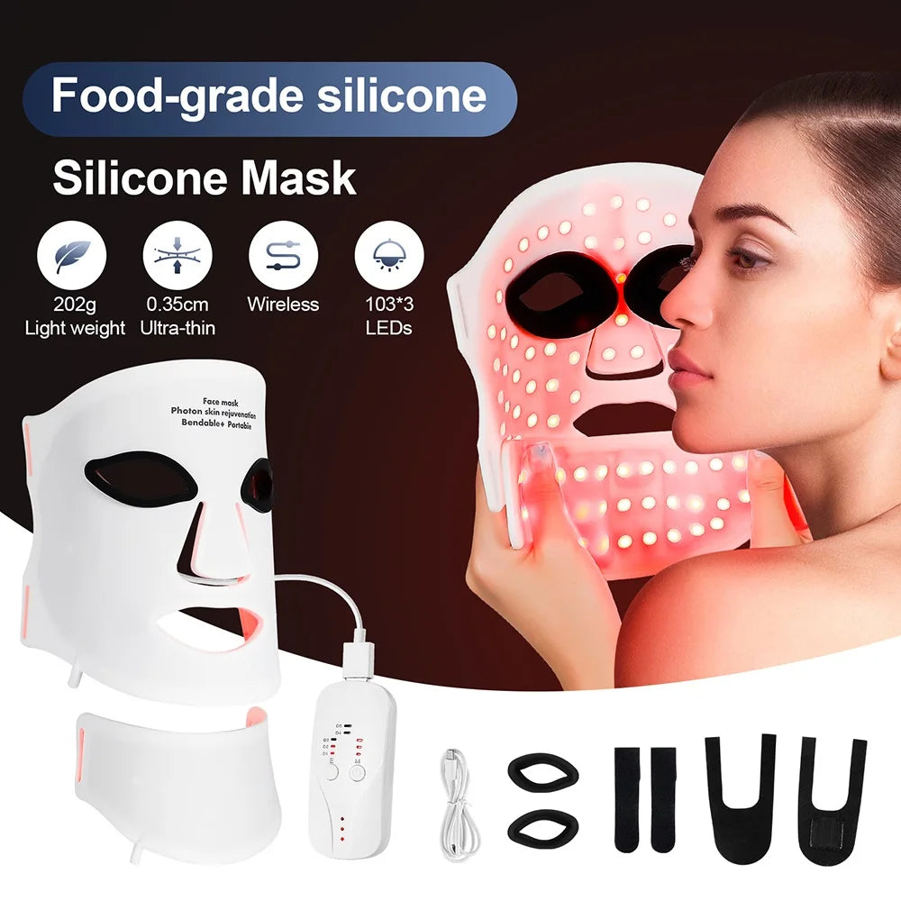 Foreverlily Silicone LED Mask With Neck Infrared Red Light Therapy