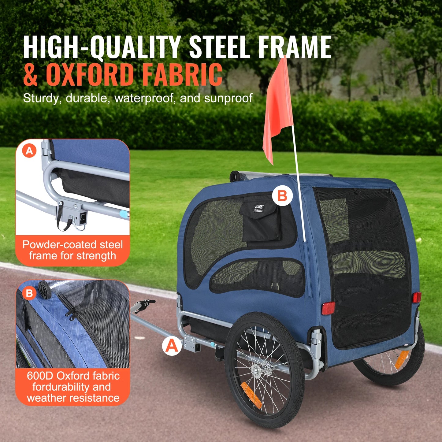 Pet Bicycle Carrier Dog Trailer With Coupler Reflectors Flag Collapsible