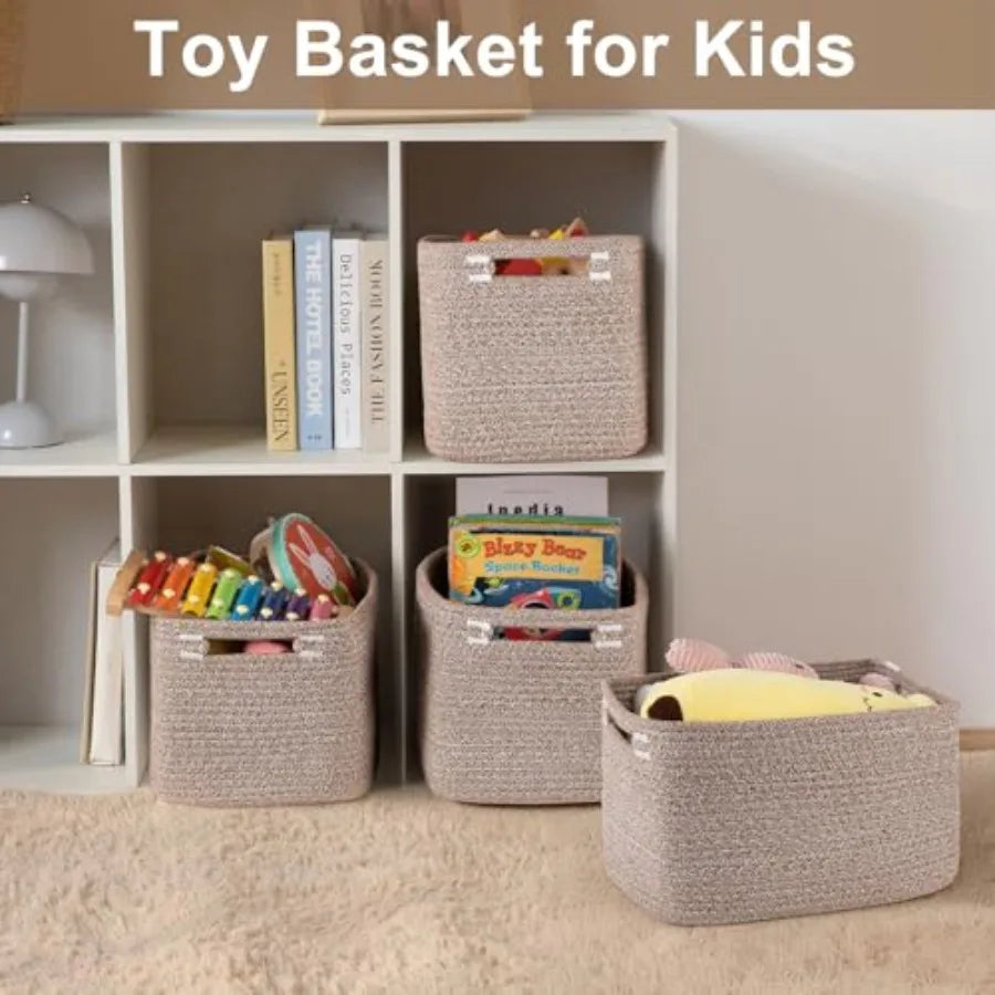 Woven Storage Baskets for Shelves and Organizing Cotton Rope Bins