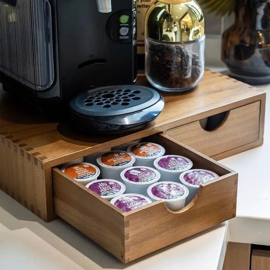 XMSJ K Cup Organizer Wood Coffee Pod Storage Box And Drawer