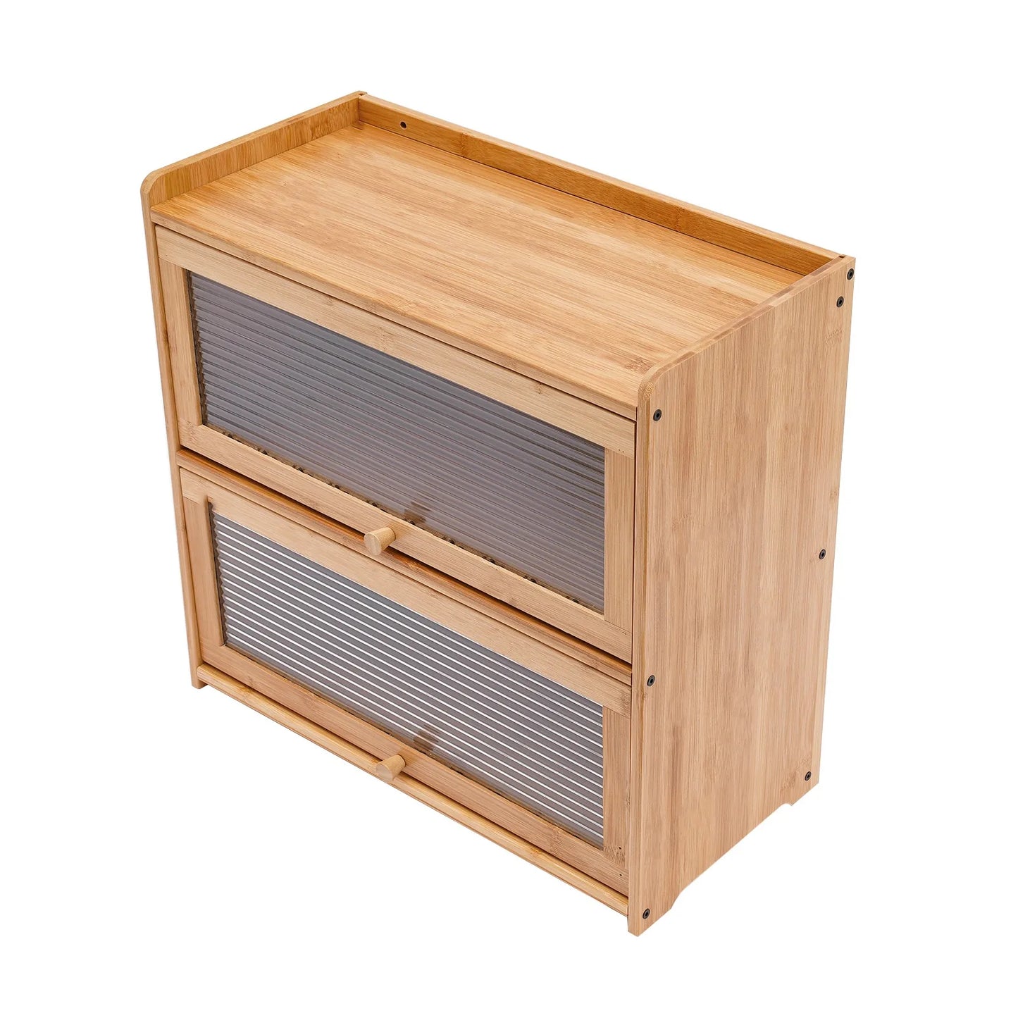 Two Tier Bamboo Kitchen Storage Cabinet With Clear Sliding Doors