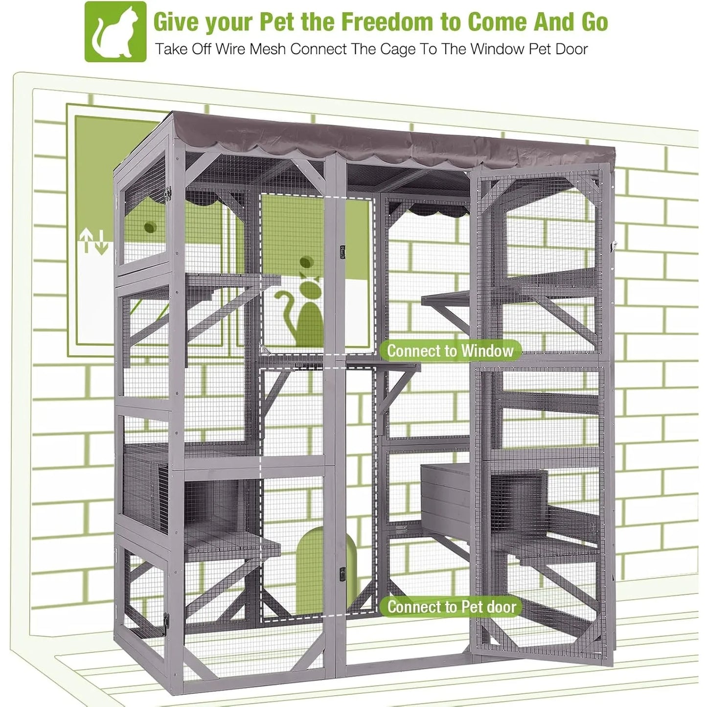 XIUWO Outdoor Cat Enclosure Walk In Window House With Platforms