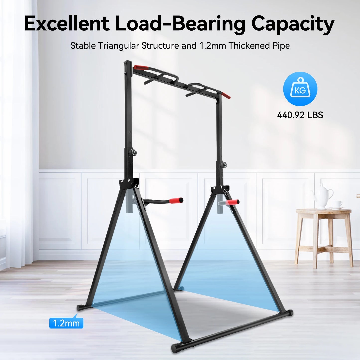 Adjustable Pull Up Bar Foldable Home Gym Parallel Bars Training Station 200kg