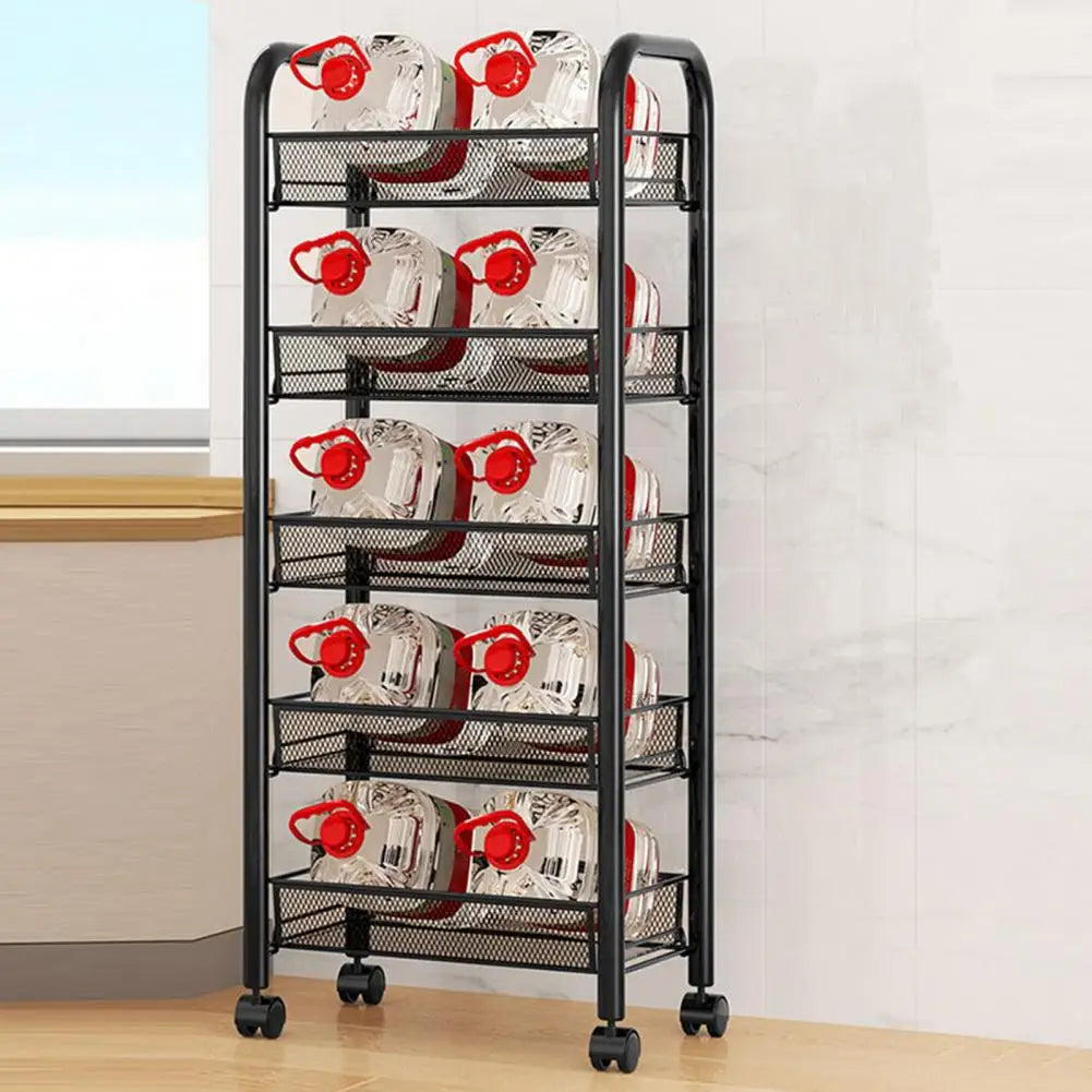 5 Tier Stackable Metal Mesh Fruit Vegetable Basket With Wheels
