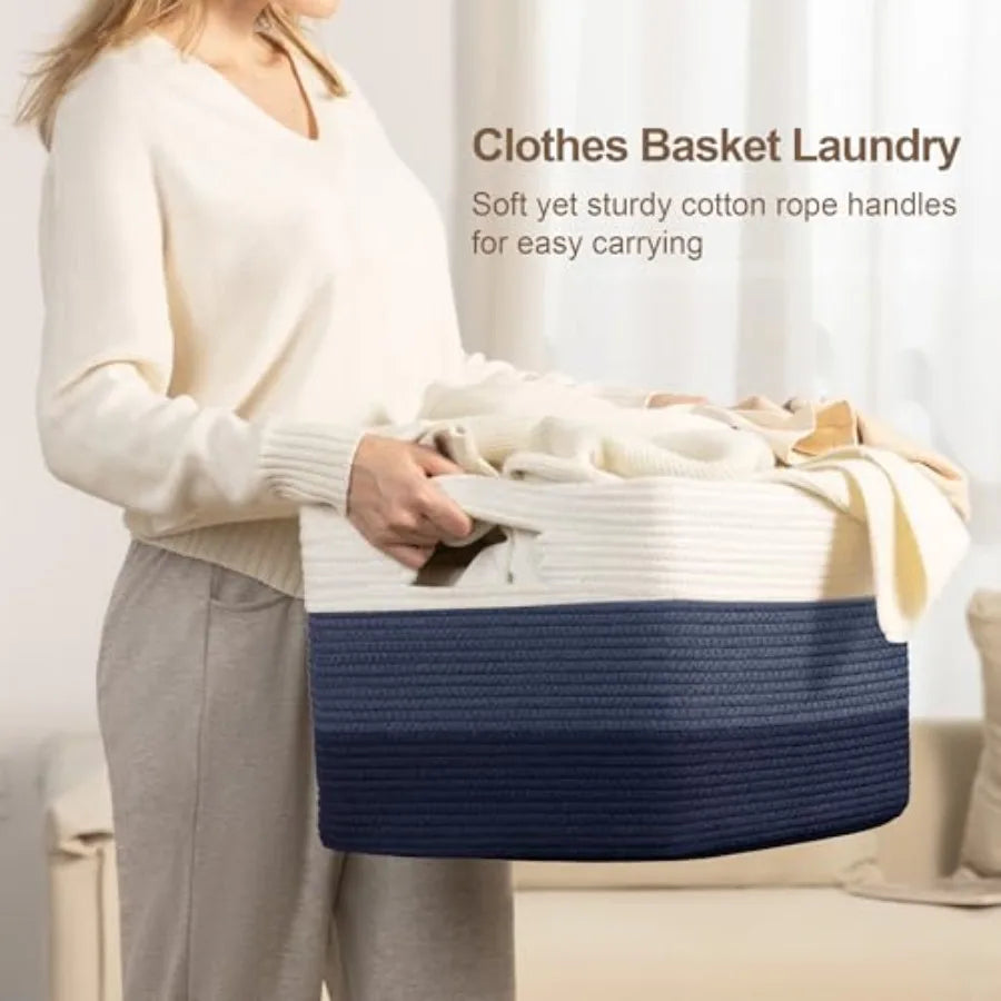 Laundry Basket With Leather Handles For Living Room Storage