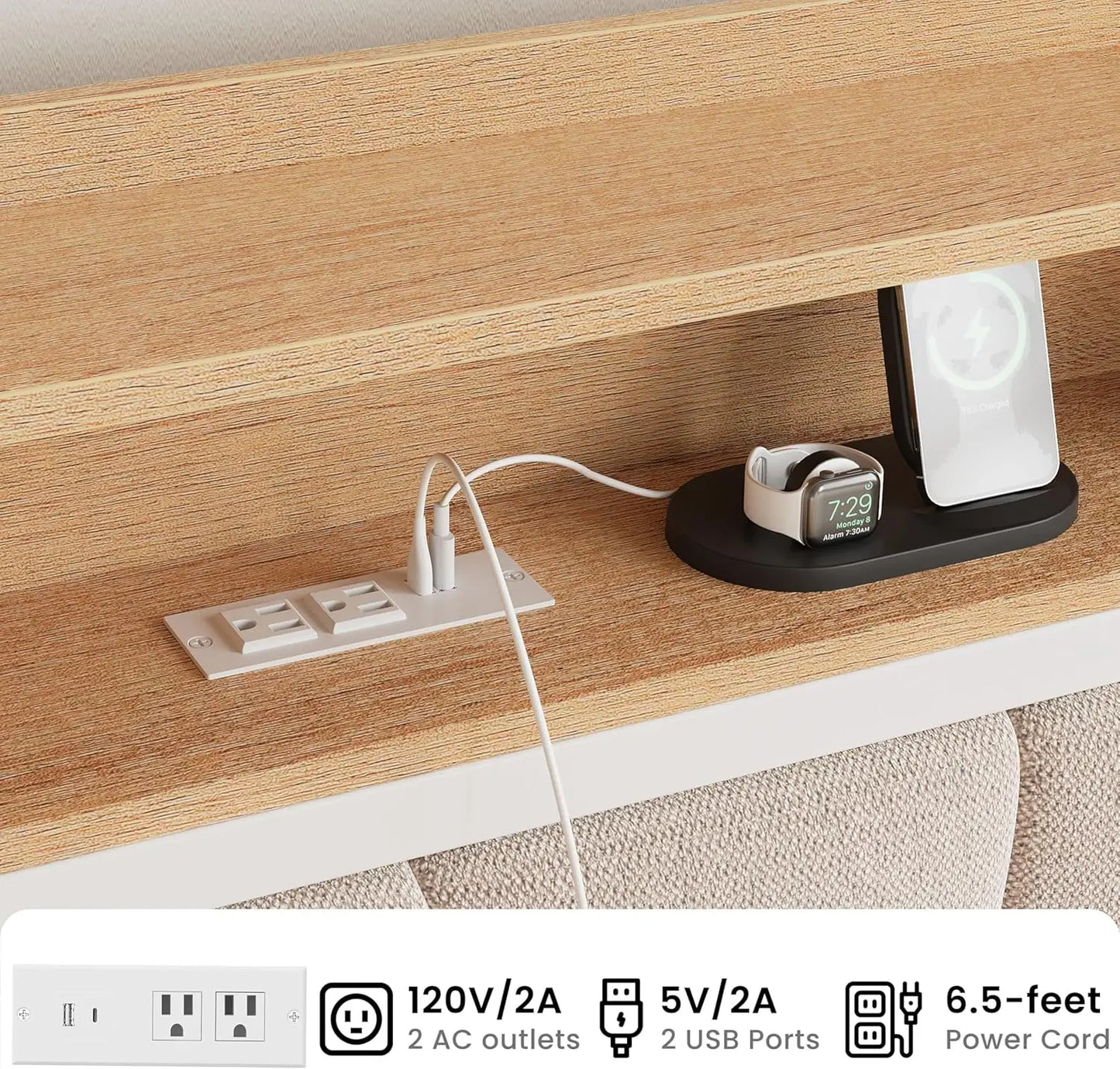 LIKIMIO Daybed With Trundle Upholstered Storage Headboard And Charging Station