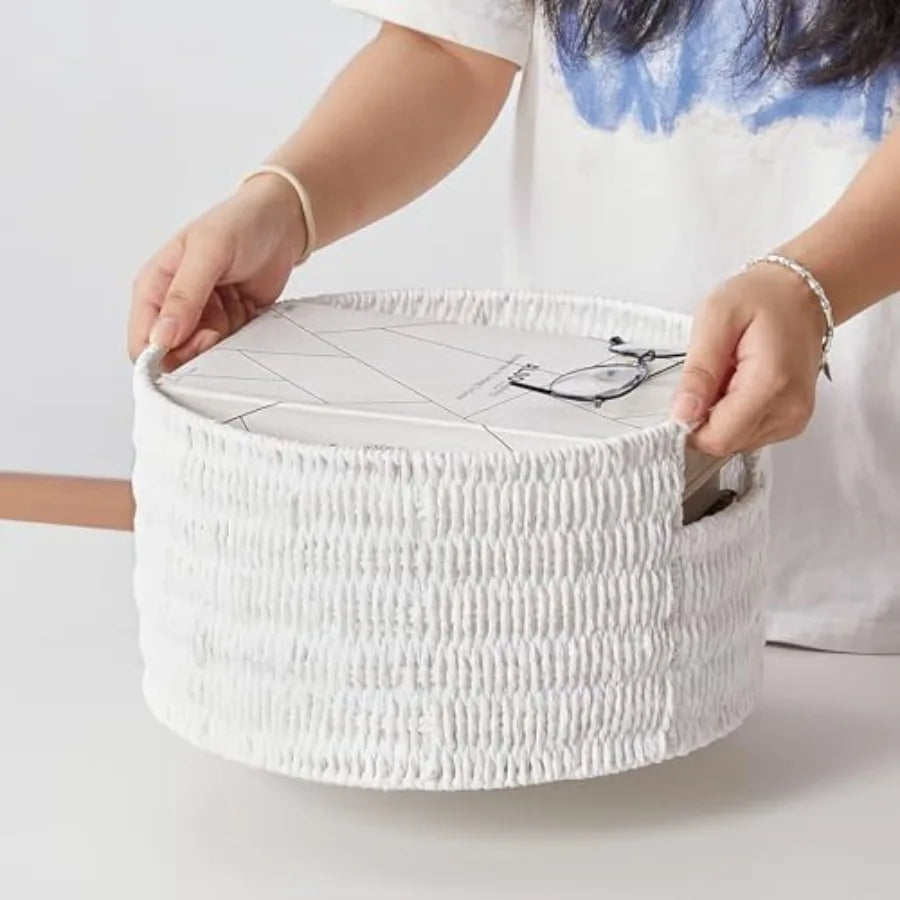 Wicker Storage Basket Set 3 Pack Handwoven Rope Baskets With Handles