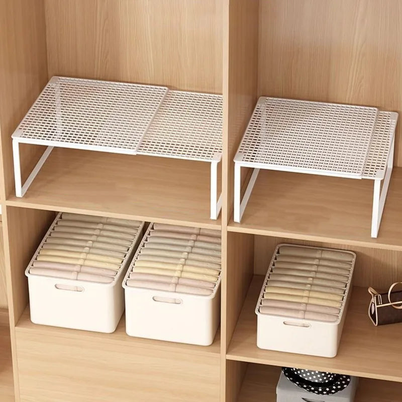 Stackable Telescopic Closet Shelf Bamboo Wardrobe Organizer With Dividers