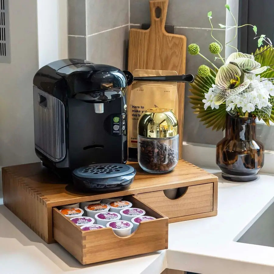 XMSJ K Cup Organizer Wood Coffee Pod Storage Box And Drawer
