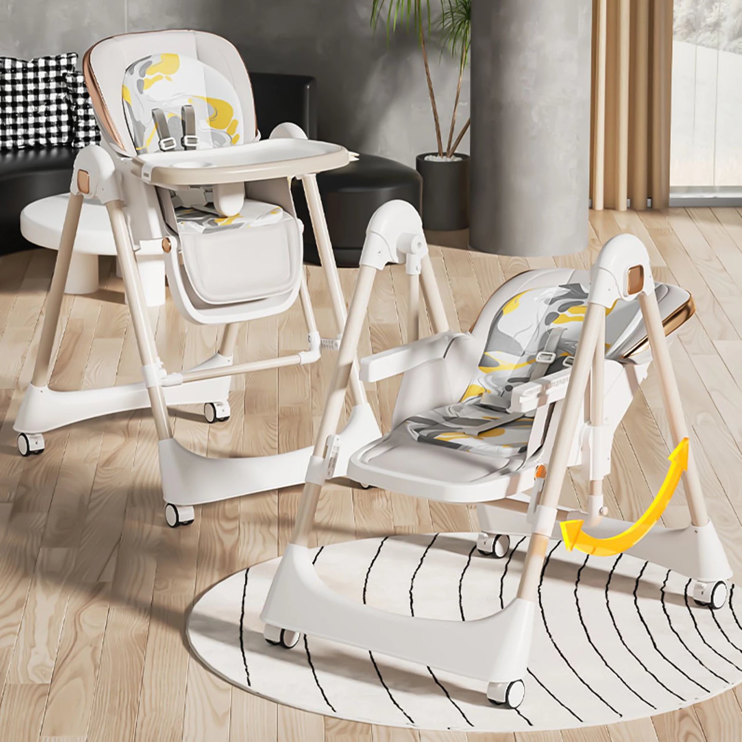 6-in-1 Baby High Chair Swing Combo With 6 Heights Wheels