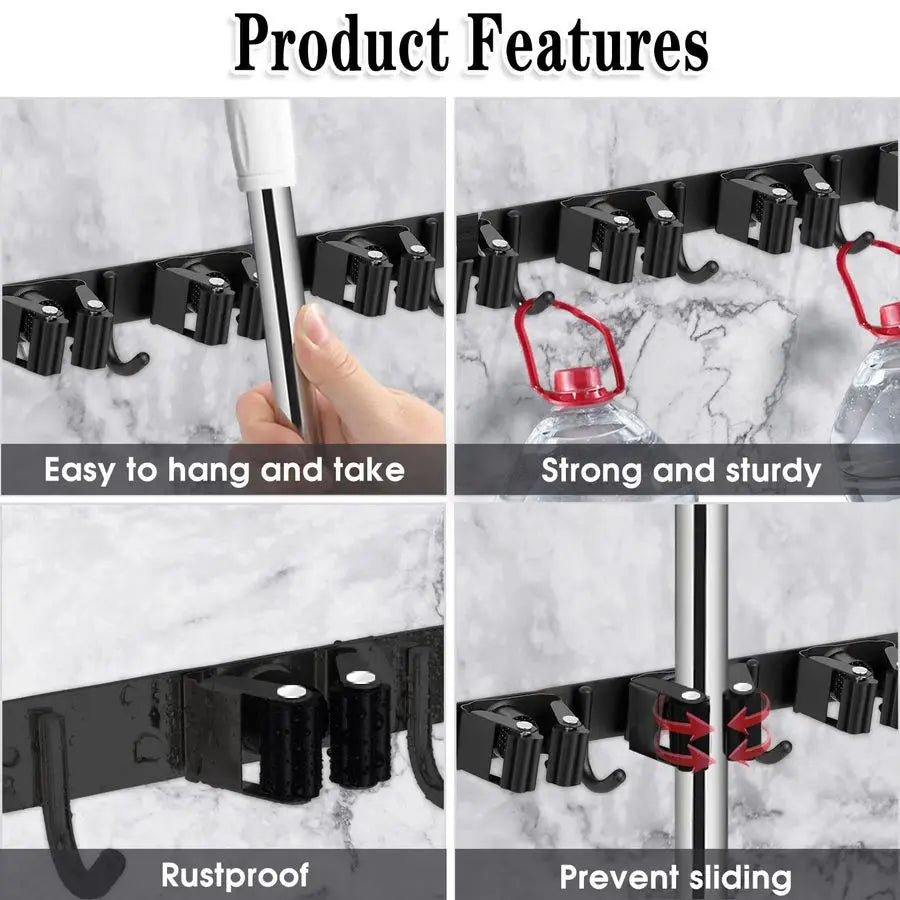 2 Pack Mop And Broom Holder Wall Mount Stainless Steel Heavy Duty