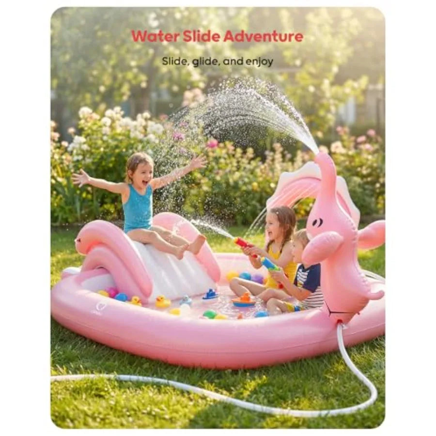 Inflatable Pool With Slide And Sprinkler PVC Backyard Fun