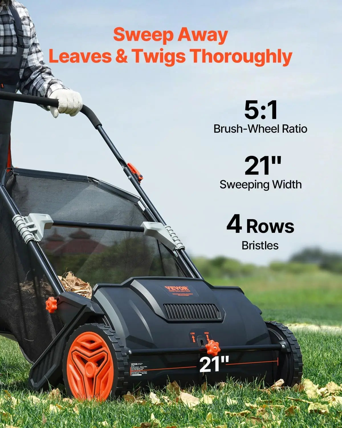 Push Lawn Sweeper Leaf And Grass Collector Heavy Duty Steel