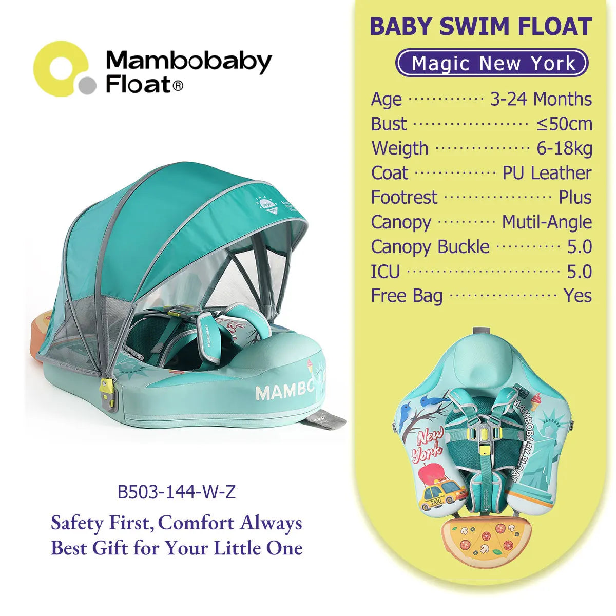 Mambobaby Baby Pool Float With Canopy And Adjustable Strap