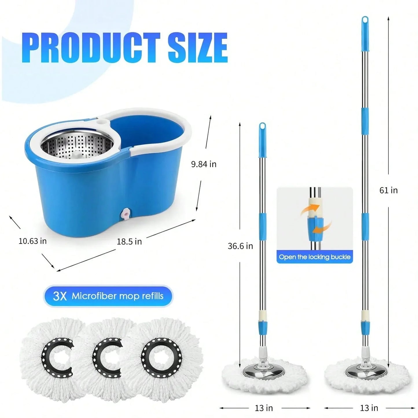 ATMDOG Spin Mop Bucket Set With Soap Dispenser Microfiber Heads