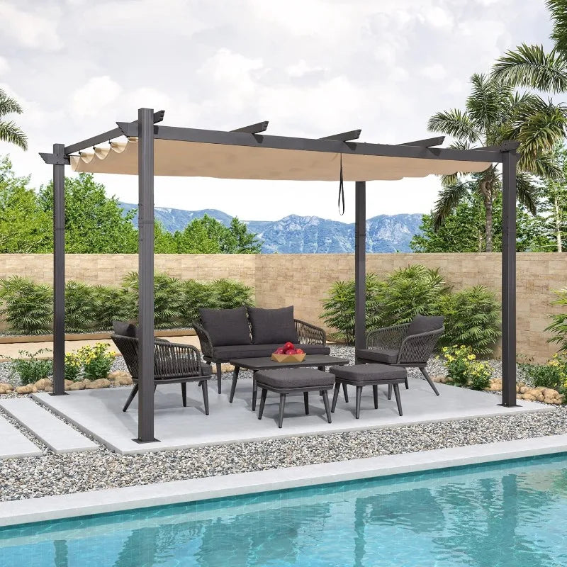 Purple Leaf Outdoor Retractable Pergola With Sun Shade Canopy