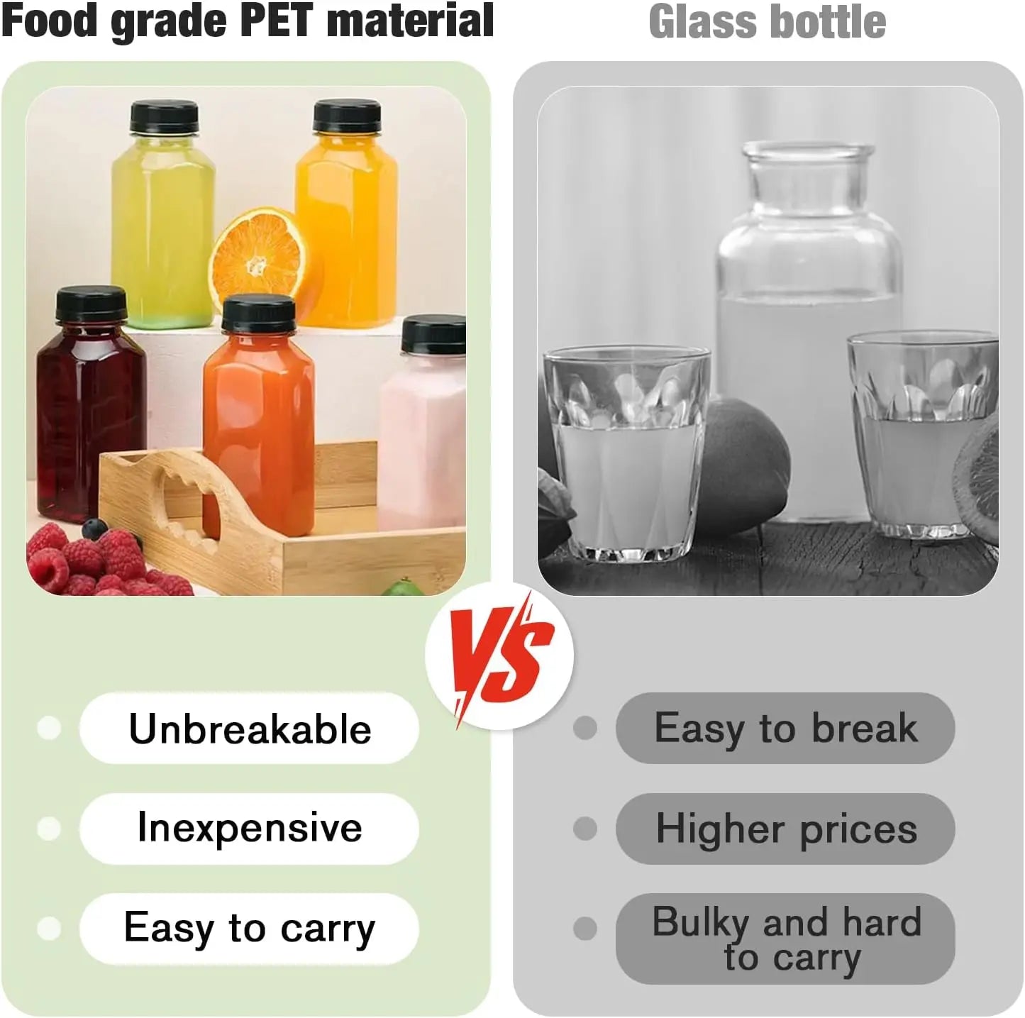 6 Pack Reusable Plastic Juice Bottles With Tamperproof Lids