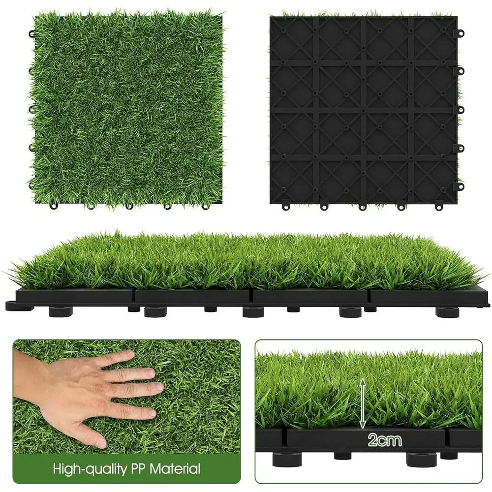 Interlocking Artificial Grass Tiles 30 Piece For Indoor And Outdoor Flooring