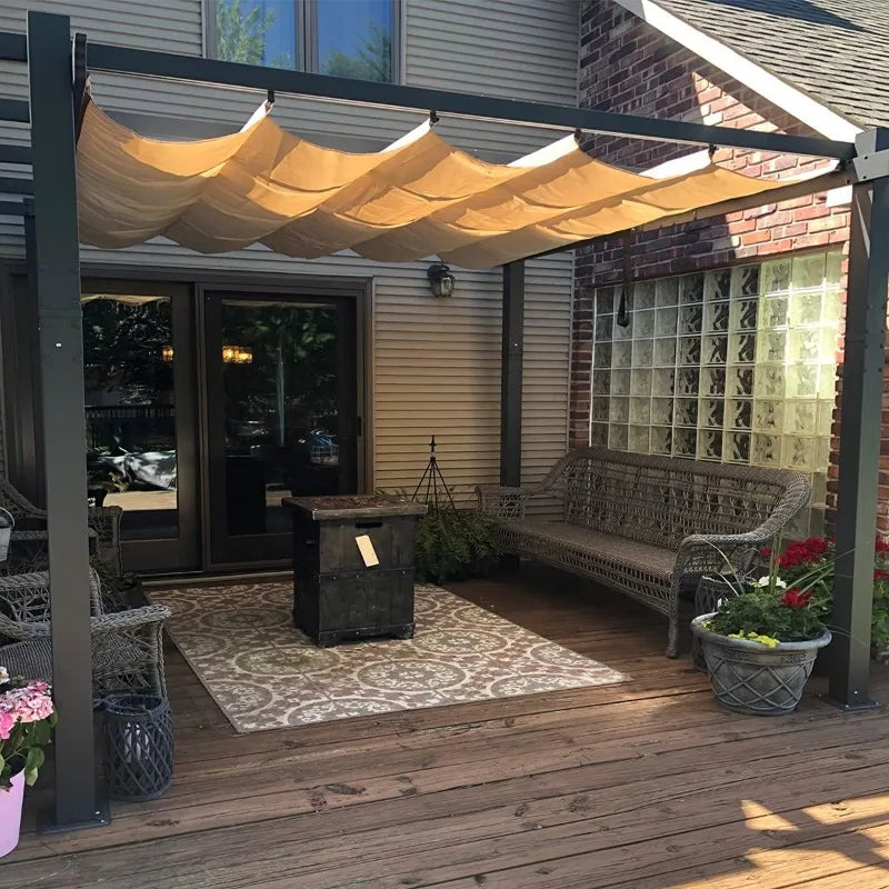 Purple Leaf Outdoor Retractable Pergola With Sun Shade Canopy