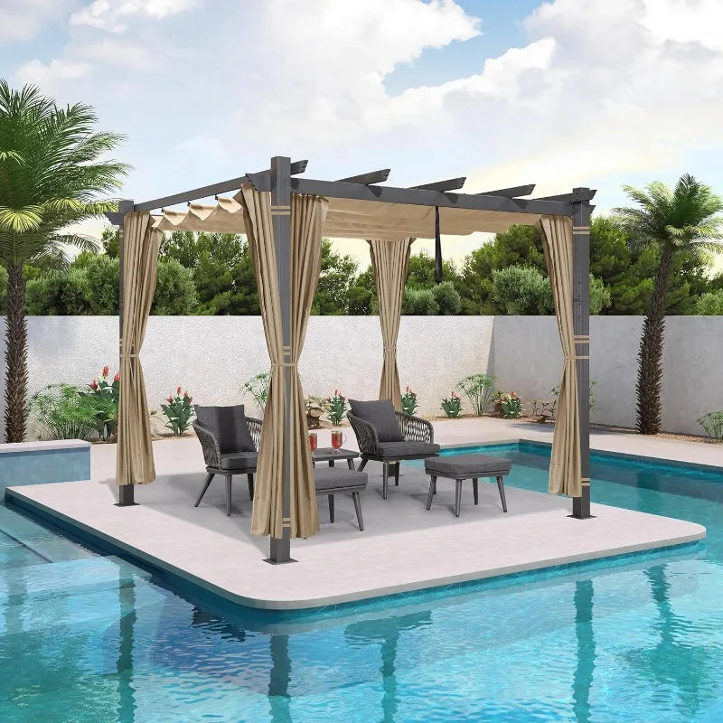 Purple Leaf Outdoor Retractable Pergola With Sun Shade Canopy