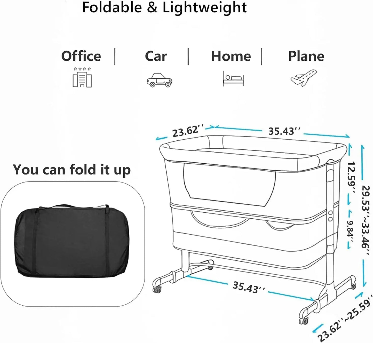 Adjustable Portable Baby Crib With Bassinet Mosquito Net Mattress