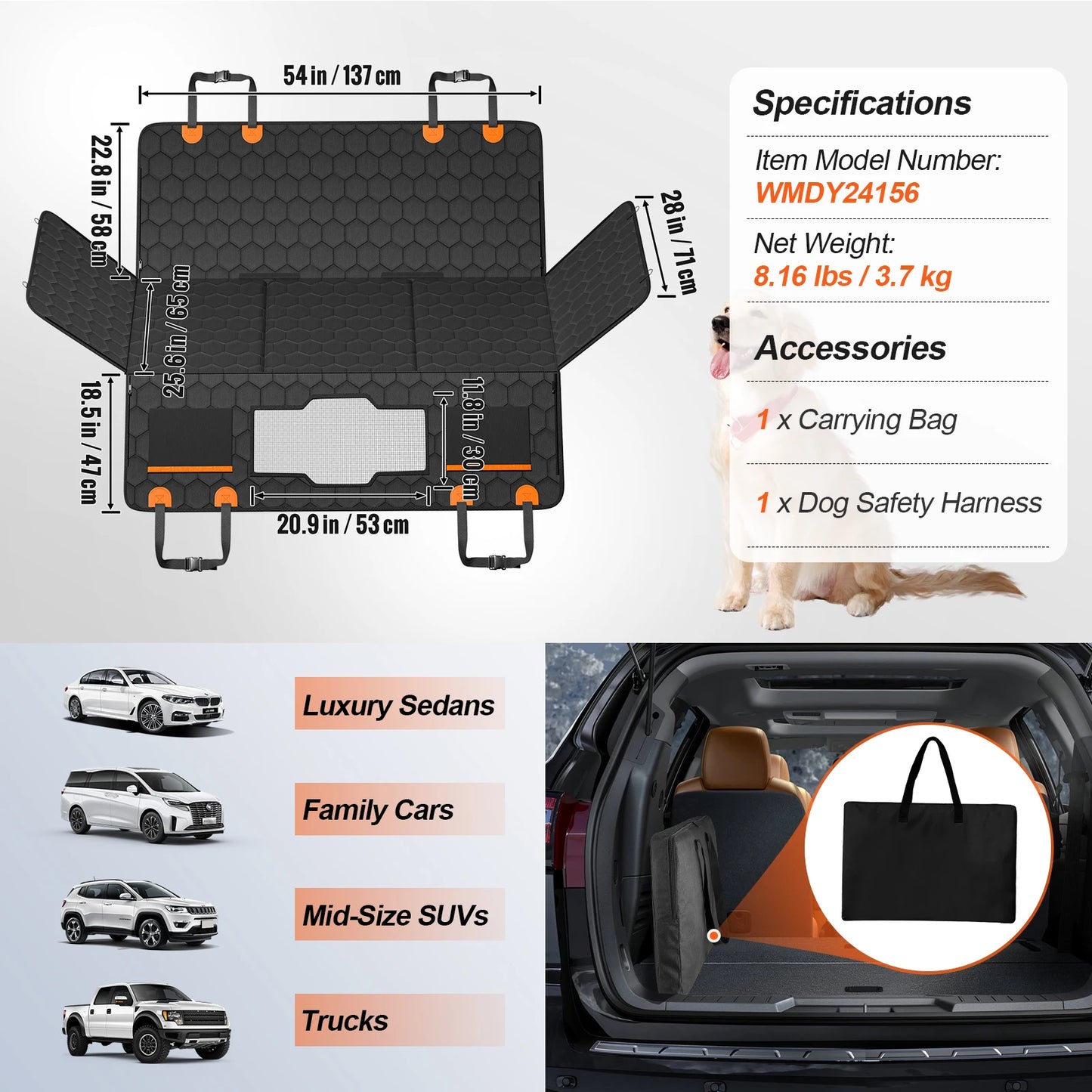 SucceBuy Back Seat Extender Dog Car Seat Cover Hammock With Mesh Window